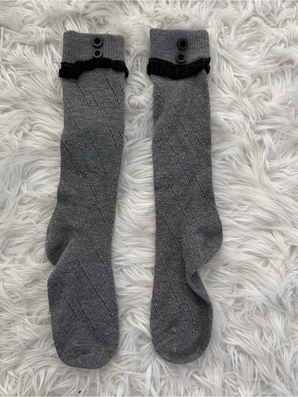 Preschool/Little Girl Gray Knee-High Socks with Button Detail